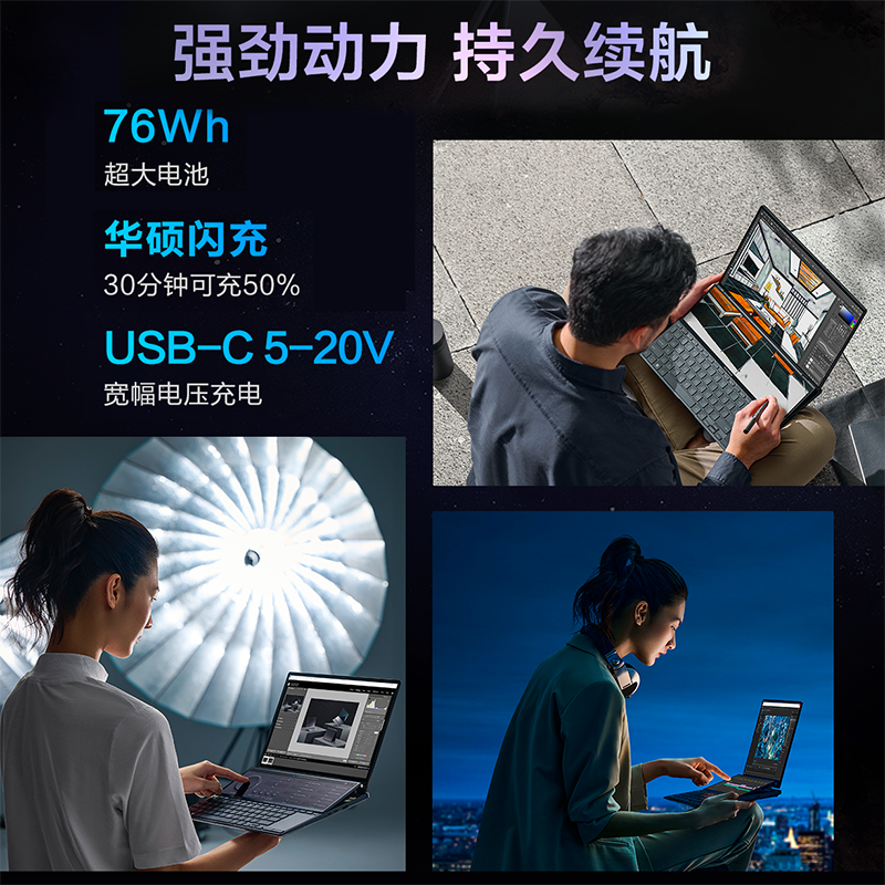 灵耀X 双屏Pro 2023 13代标压i9 RTX4050 2.8K 双屏双触控高性能轻薄笔记本电脑（i9-13900H/16G/1T SSD/RTX4050/100%DCI-P3）